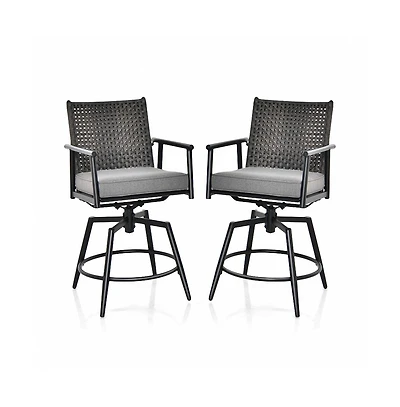 Sugift 360 Degree Swivel Bar Stool Set of 2 with Metal Frame and Pe Rattan Backrest