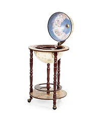 Sugift 17 Inch Italian Style Design Wooden Globe Liquor Bottle Wine Rack with Wheels
