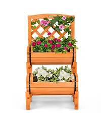 2-Tier Raised Garden Bed with 2 Cylindrical Planter Boxes and Trellis