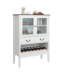 Sugift Sideboard Buffet Cabinet with 2 Tempered Glass Doors