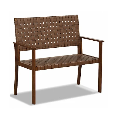 Outdoor All Weather Bench with Solid Rubber Wood Frame and Hand Woven Pu Leather