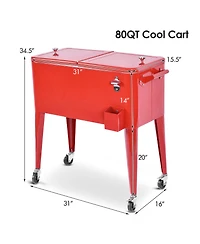 Red Portable Outdoor Patio Cooler Cart