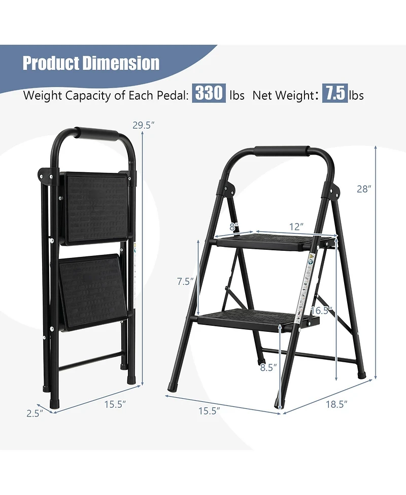 2-Step Ladder with Wide Anti-Slip Pedal