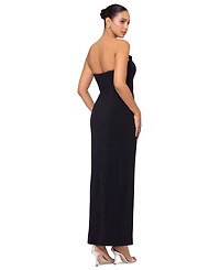 Betsy & Adam Petite Tuxedo-Neck Strapless Gown