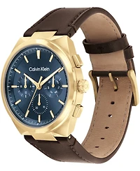 Calvin Klein Men's Distinguish Brown Leather Strap Watch 44mm