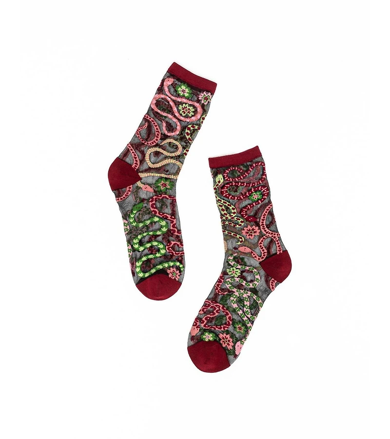 Sock Candy Women's Serpentine Floral Black Sheer Sock
