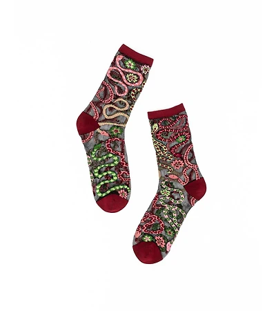 Sock Candy Women's Serpentine Floral Black Sheer Sock