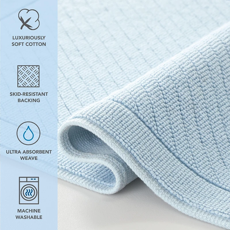 Host & Home Cotton Bath Rug, Stylish Textured Woven Design, Slip Resistant Backing, 5 Color Options, 2-Piece Set - 17x24 20x32