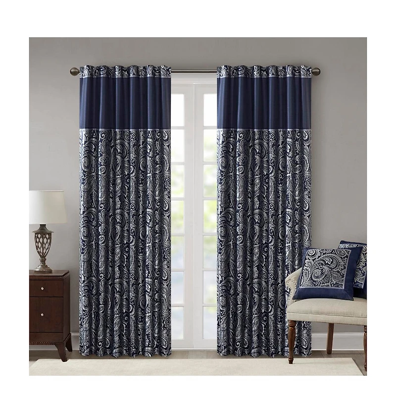 Madison Park Aubrey Jacquard Room Darkening Curtains, Faux Silk Paisley for Bedroom and Living Room, inch length 2 panels set