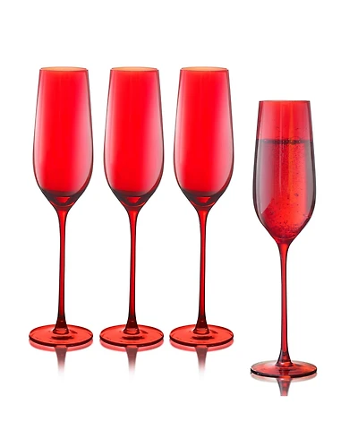Qualia Glass Carnival Champagne Flute 9 oz Glasses, Set of 4