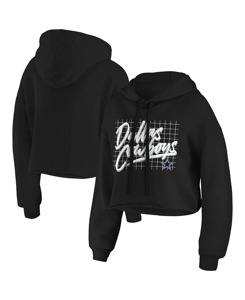 Women's Wear by Erin Andrews Black Dallas Cowboys Domestic Cropped Pullover Hoodie