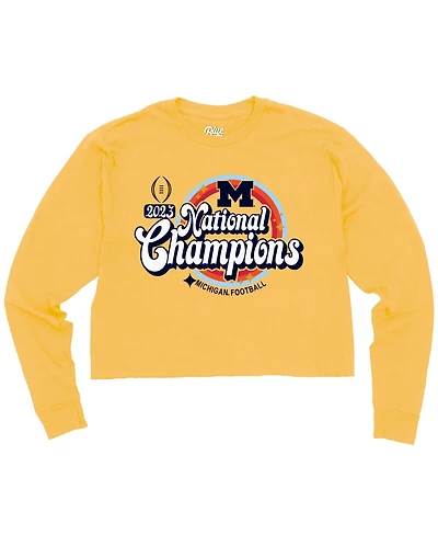 Women's Blue 84 Maize Michigan Wolverines College Football Playoff 2023 National Champions Cropped Long Sleeve T-shirt