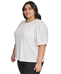 Karl Lagerfeld Paris Plus Embellished Puff Sleeve Top, First@Macy's