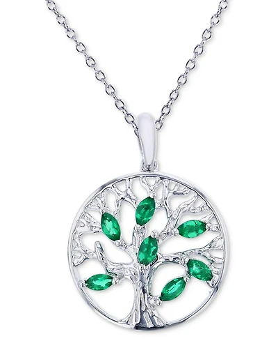 Lab Grown Emerald Family Tree 18" Pendant Necklace (1/2 ct. t.w.) in Sterling Silver