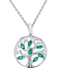 Lab Grown Emerald Family Tree 18" Pendant Necklace (1/2 ct. t.w.) in Sterling Silver