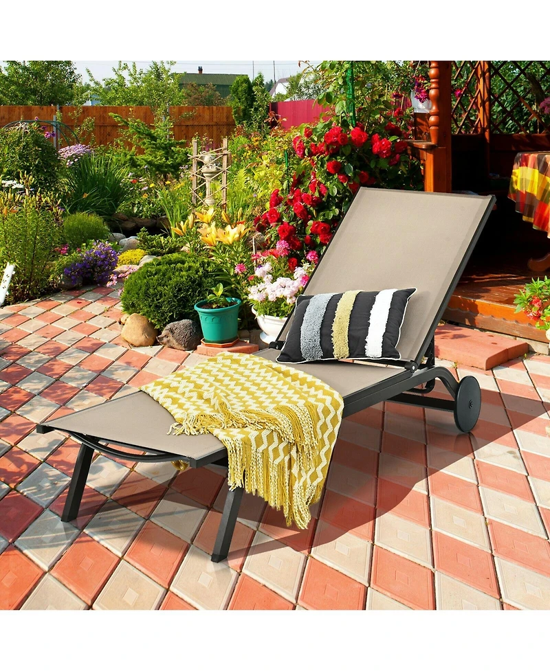 6-Position Adjustable Fabric Outdoor Patio Recliner Chair