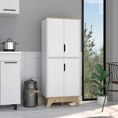 Depot E-shop Dahoon Double Kitchen Pantry Double Kitchen Pantry, Double Door Cabinet, Four Shelves, Light Oak / White