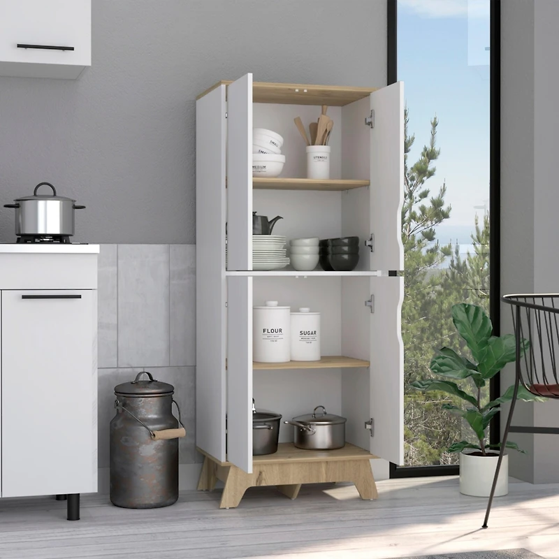 Depot E-shop Dahoon Double Kitchen Pantry Double Kitchen Pantry, Double Door Cabinet, Four Shelves, Light Oak / White