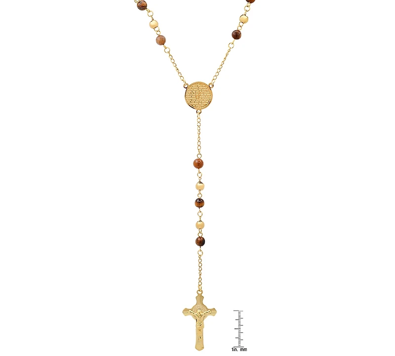 Steeltime Men's Gold-Tone Lords Tiger's Eye Prayer Rosary Lariat 30" Necklace