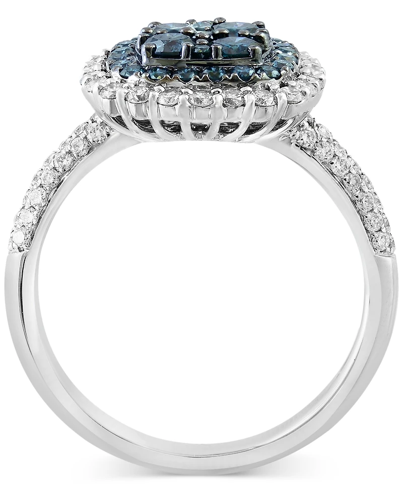 Effy Blue Diamond & White Diamond Halo Cluster Ring (1-1/3 ct. t.w.) in 14k White Gold