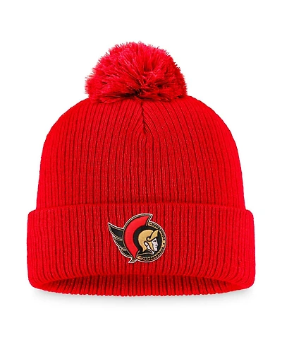 Men's Fanatics Red Ottawa Senators Core Primary Logo Cuffed Knit Hat with Pom