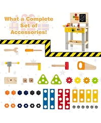Wooden Pretend Play Workbench Set with Blackboard for Toddlers Ages 3+