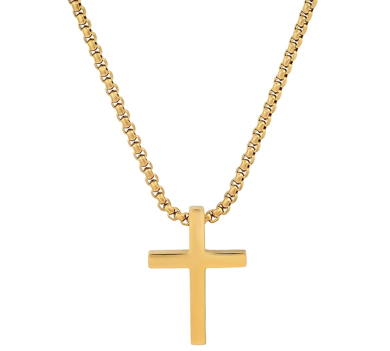 Steeltime Men's Polished Cross Pendant Necklace, 24"