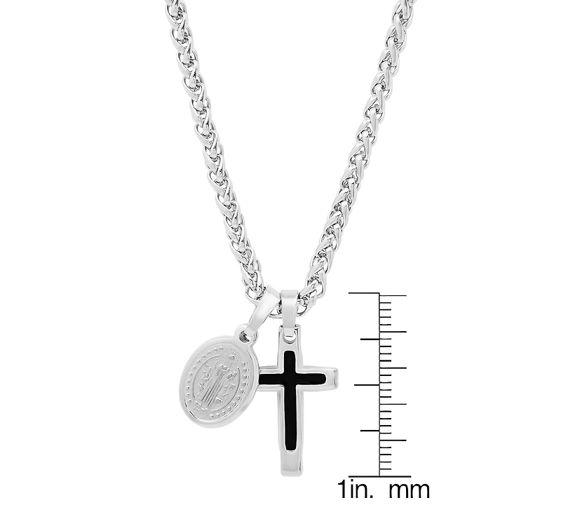 Steeltime Men's Cross & St. Benedict Pendant Necklace, 24"