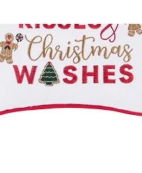 10" x 10" "Gingerbread Kisses and Christmas Wishes" Sentiment with Gingerbread Men Cotton Petite Accent Throw Pillow.