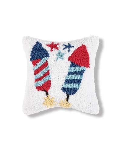 8" x 8" Fireworks Red White and Blue Hooked Americana July 4th Petite Size Accent Throw Pillow