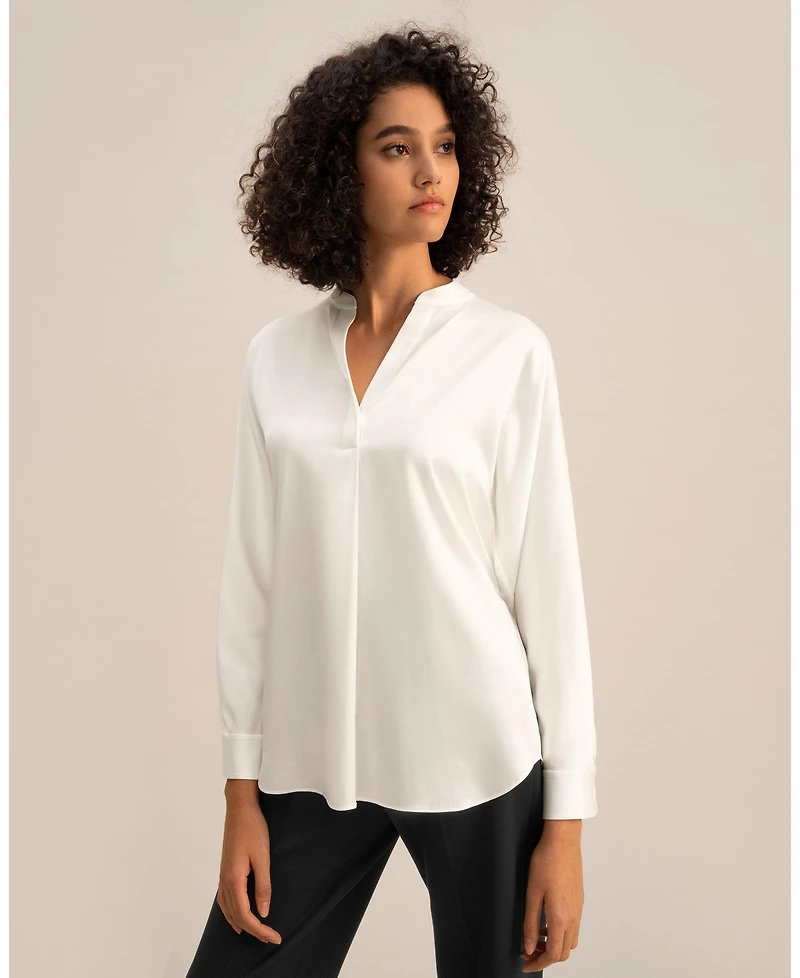 Lilysilk Women's Loungeful Split Neck Silk Shirt