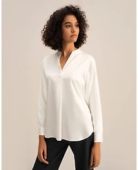 Lilysilk Women's Loungeful Split Neck Silk Shirt