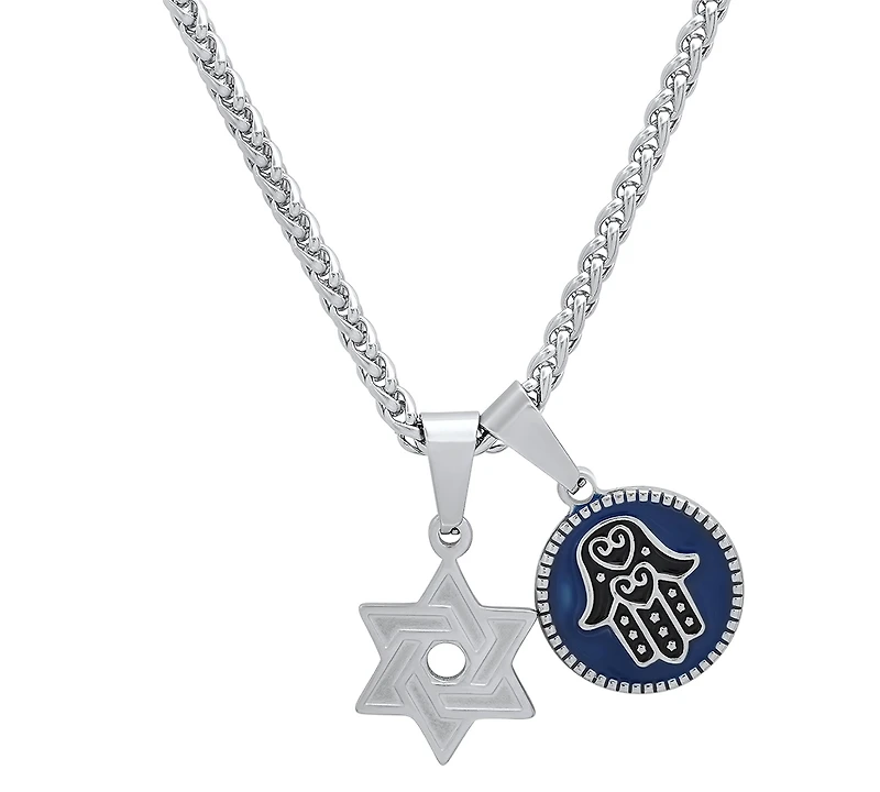 Steeltime Men's 18K Gold Plated Star of David & Hamsa Round Pendant Necklace, 24"