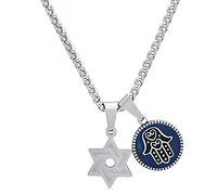 Steeltime Men's 18K Gold Plated Star of David & Hamsa Round Pendant Necklace, 24"