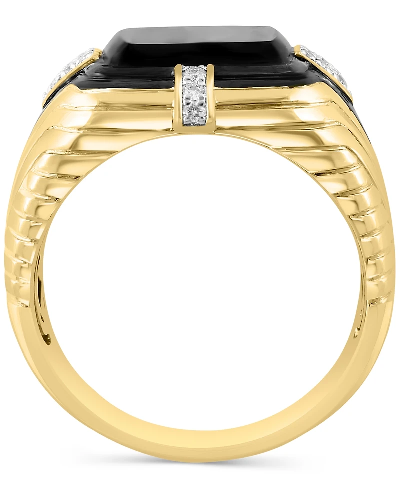 Effy Men's Onyx & Diamond (1/10 ct. t.w.) Ring in Gold-Plated Sterling Silver