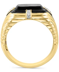 Effy Men's Onyx & Diamond (1/10 ct. t.w.) Ring in Gold-Plated Sterling Silver