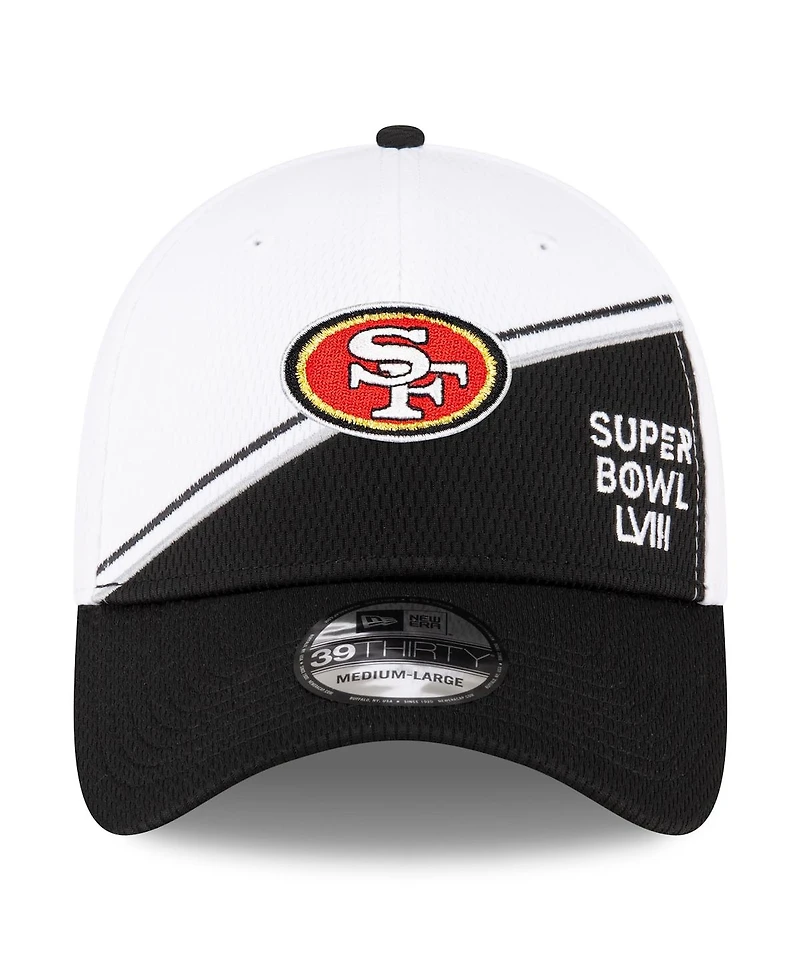 Men's New Era White, Black San Francisco 49ers Super Bowl Lviii Sideline 39THIRTY Flex Fit Hat