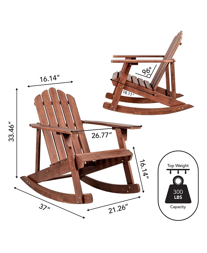 Kiawah Outdoor Patio Classic Acacia Wood Adirondack Rocking Chair, Dark Brown