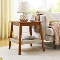 Simplie Fun Boho Mid-Century Woven Side Table with Storage