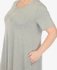 White Mark Plus Short Sleeve Pocket Swing Midi Dress