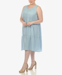 White Mark Plus Sleeveless Tiered Chambray Midi Dress