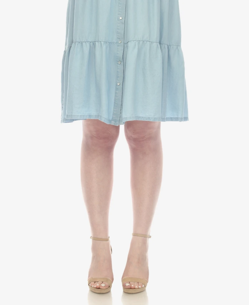 White Mark Plus Long Sleeve Tiered Midi Shirt Dress