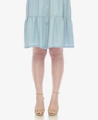 White Mark Plus Long Sleeve Tiered Midi Shirt Dress