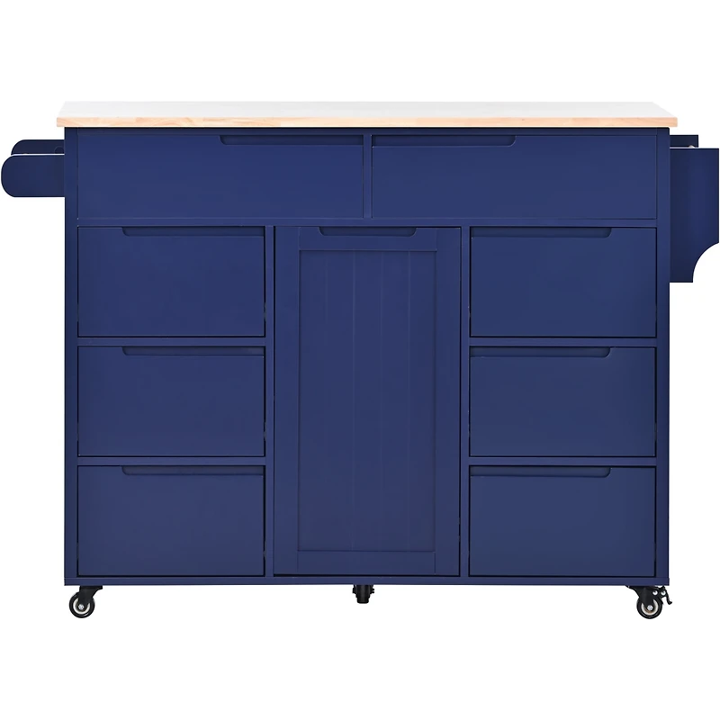 Streamdale 8-Drawer Kitchen Cart with Rubber Wood Countertop