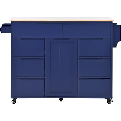 Streamdale 8-Drawer Kitchen Cart with Rubber Wood Countertop
