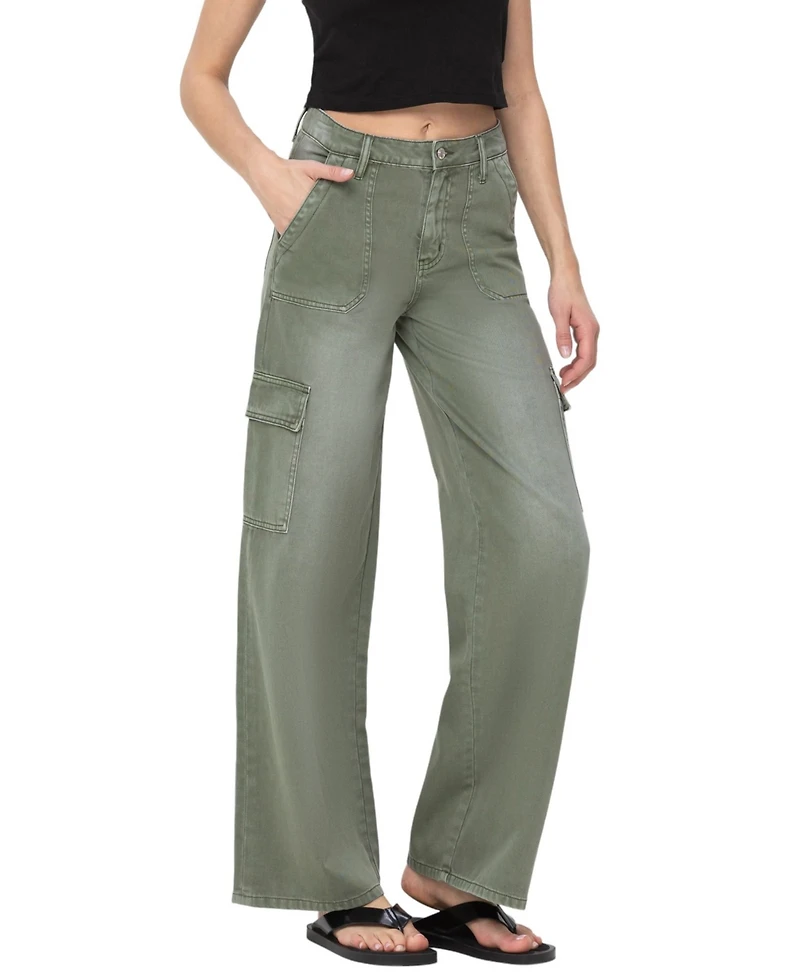 Vervet Women's High Rise Utility Cargo Wide Leg Jeans