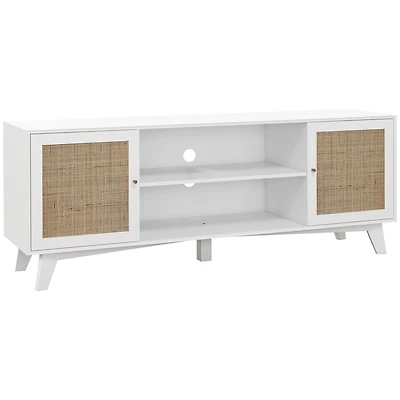 Homcom Tv Stand for Tv's Up to 65" with Rattan Doors, Shelves, White