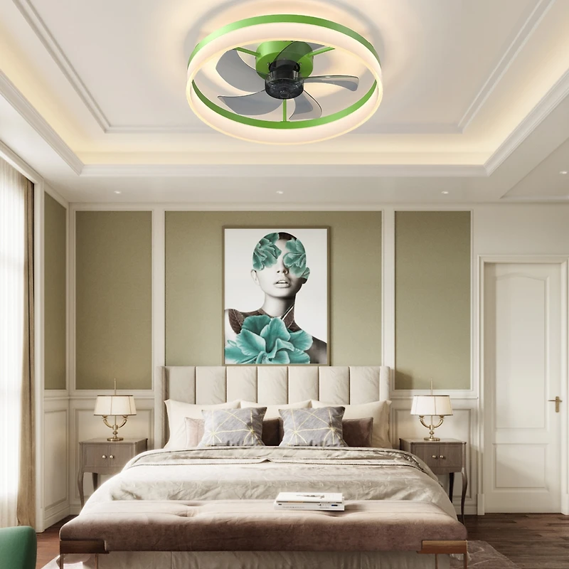 Streamdale Dimmable Led Ceiling Fans with Thin Modern Flushmount