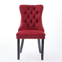 Classic Velvet Dining Chairs, High-end Tufted Solid Wood Contemporary Velvet Upholstered Dining Chair with Wood Legs Nailhead, Set Of 2,Burgundy, Wine