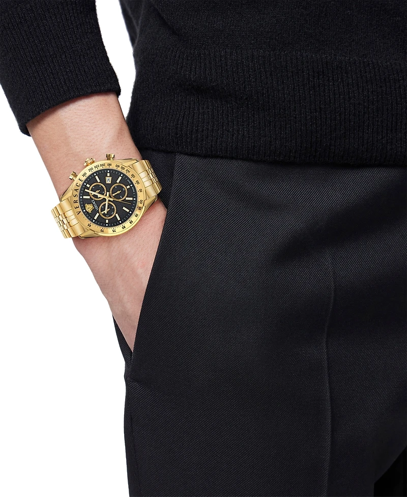 Versace Men's Swiss Chronograph Gold Ion Plated Stainless Steel Bracelet Watch 44mm